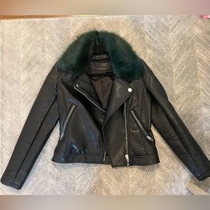 BLANKNYC Pebbled Faux Leather Moto Jacket w/ Detachable Fur Collar, Small
